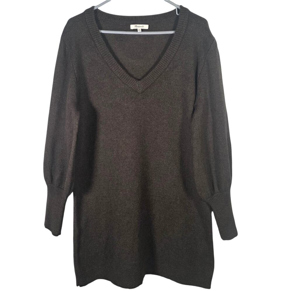 Madewell Merino Wool Sweater Dress Bubble Sleeve Heather Fog Gray XXL K5381